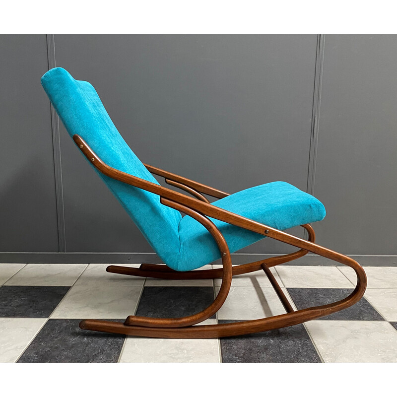 Cadeira de baloiço Vintage Thonet com braço menos baloiço em estofos de veludo azul