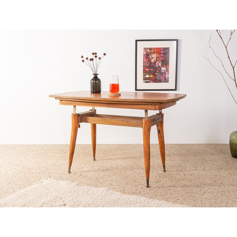 Table basse vintage réglable en bois massif et teck, Allemagne 1950