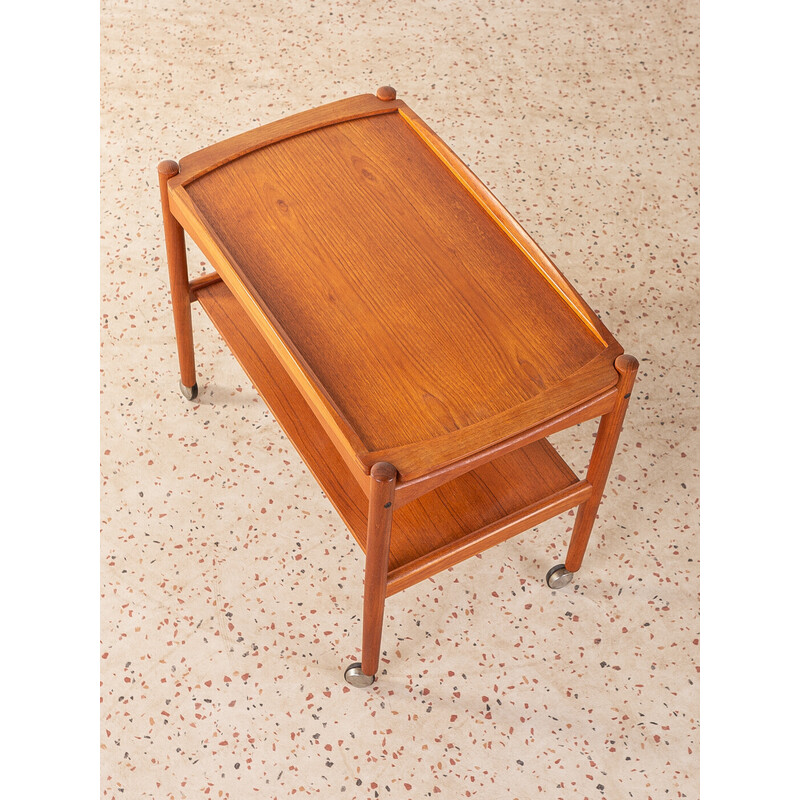 Carrello di servizio vintage in teak per Poul Hundevad, Danimarca 1960