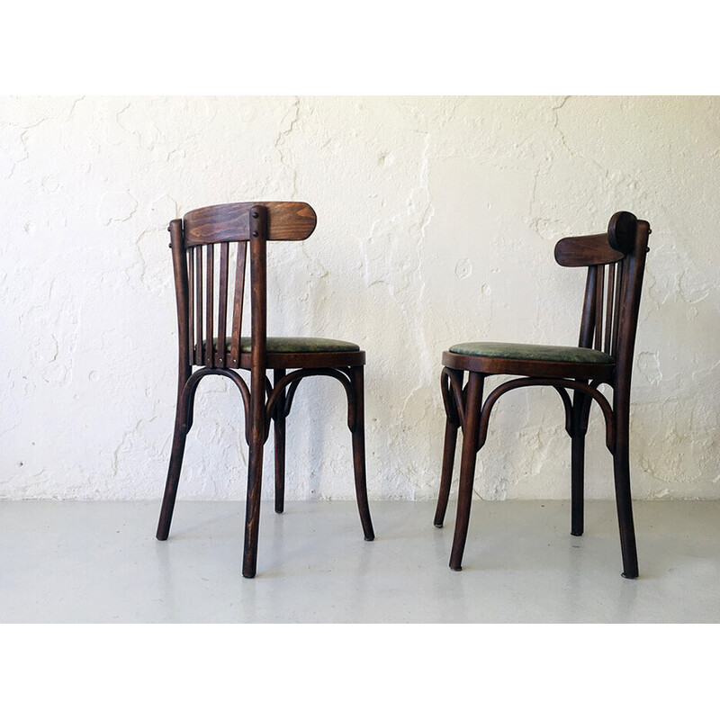 Pareja de sillas de café de madera vintage, años 50