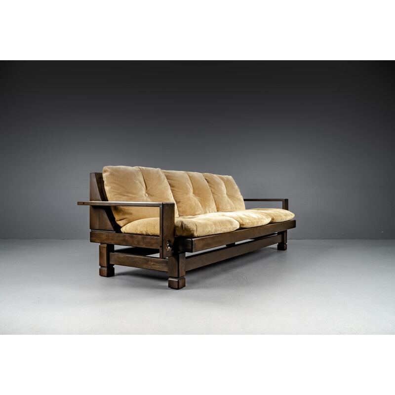 Vintage Sofa aus Weichholz und Leder, Frankreich 1960er Jahre