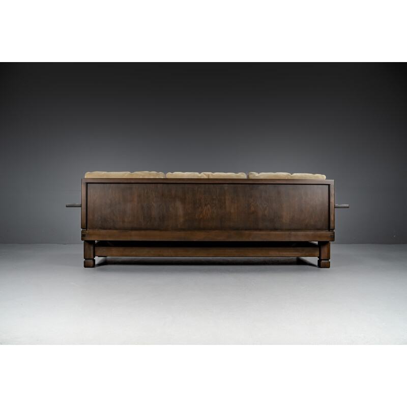 Vintage softwood and leather sofa, France 1960s