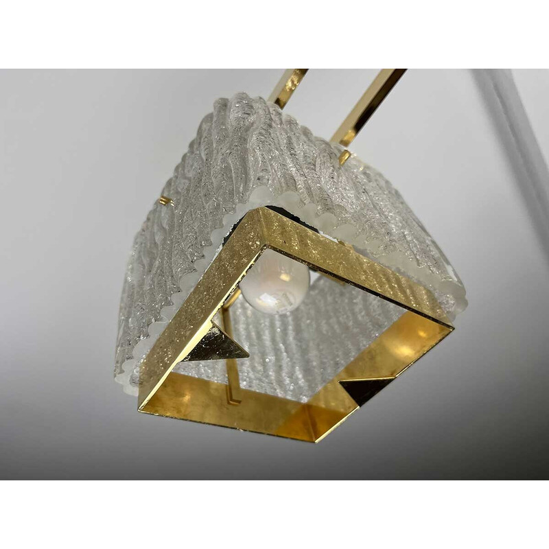 Vintage brass, metal and glass chandelier for Arlus, 1960s
