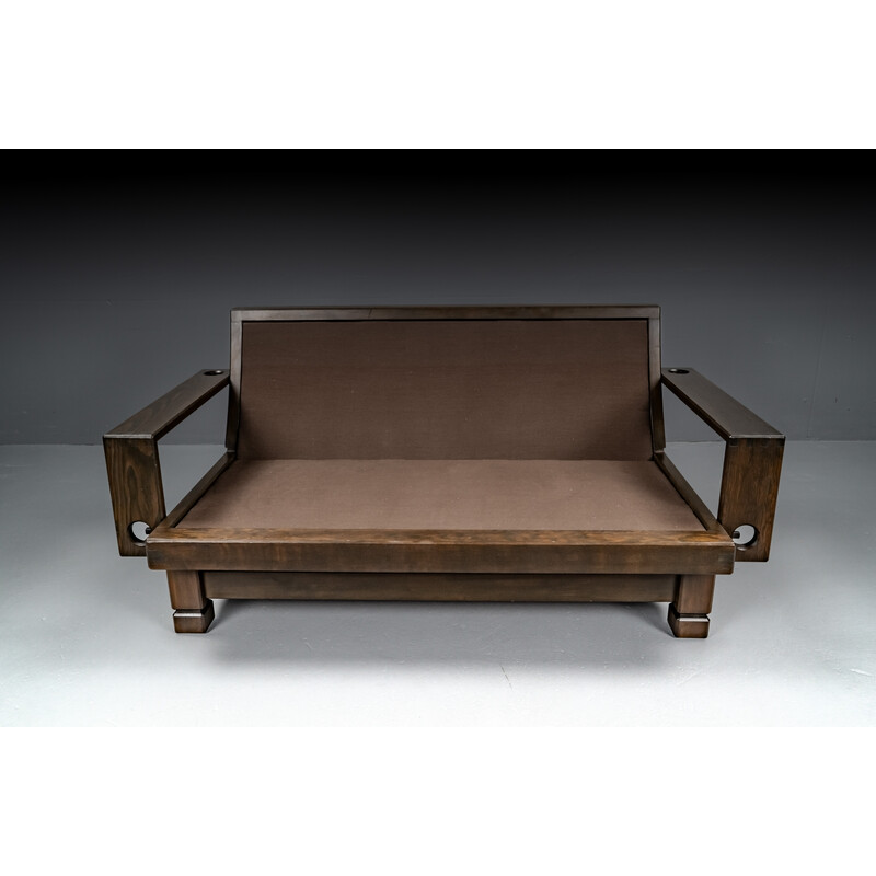 Vintage softwood and leather sofa, France 1960s