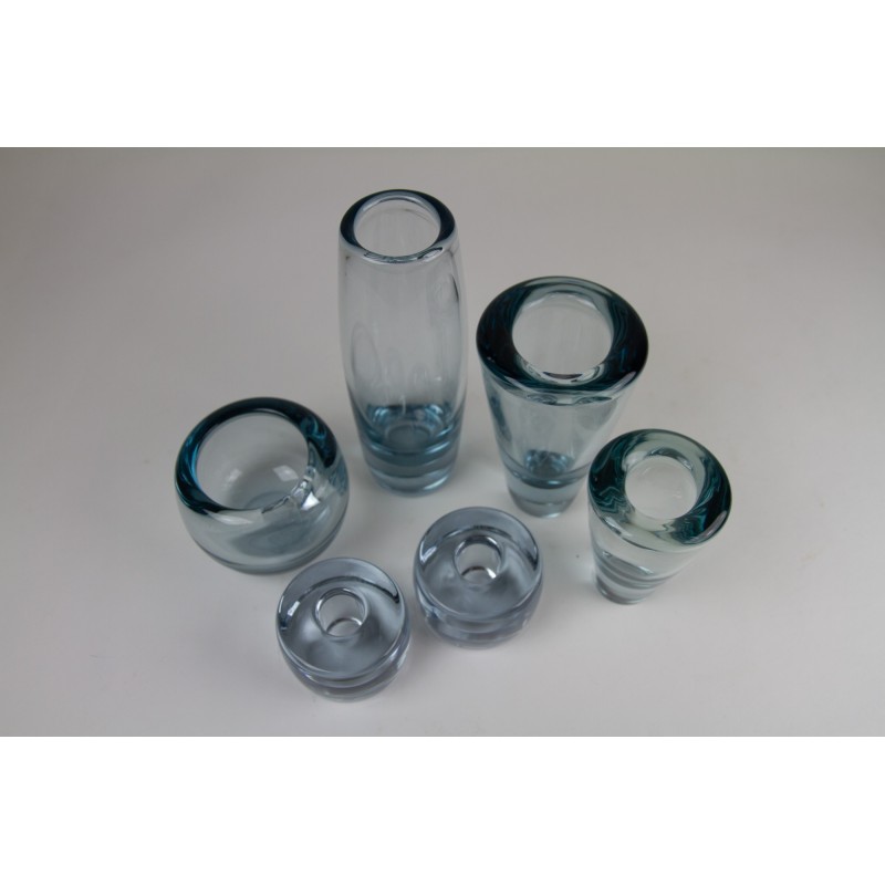 Set van 6 vintage blauw glazen vazen van Per Lütken voor Holmegaard Glassworks, Denemarken 1960