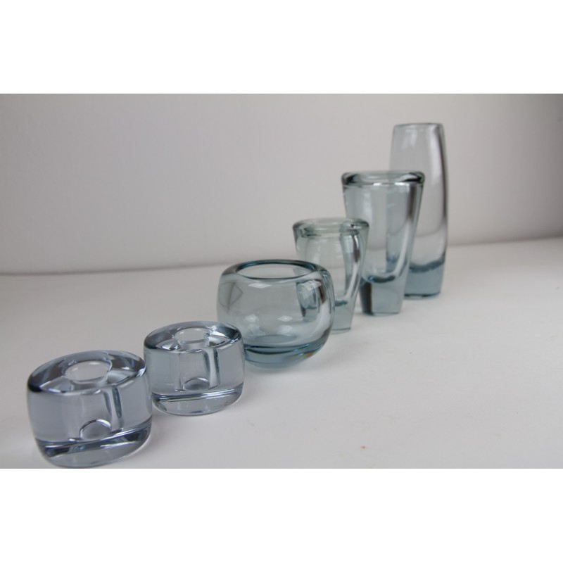 Conjunto de 6 vasos de vidro azul vintage da Per Lütken para Holmegaard Glassworks, Dinamarca Anos 60