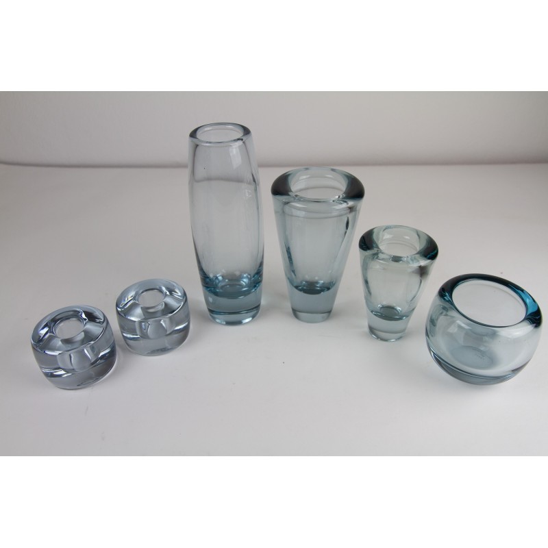 Ensemble de 6 vases vintage en verre bleu par Per Lütken pour Holmegaard Glassworks, Danemark 1960