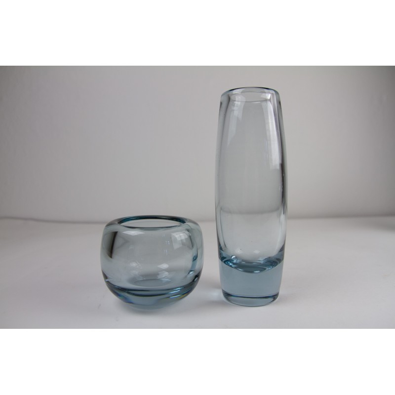 Juego de 6 jarrones vintage de cristal azul de Per Lütken para Holmegaard Glassworks, Dinamarca Años 60