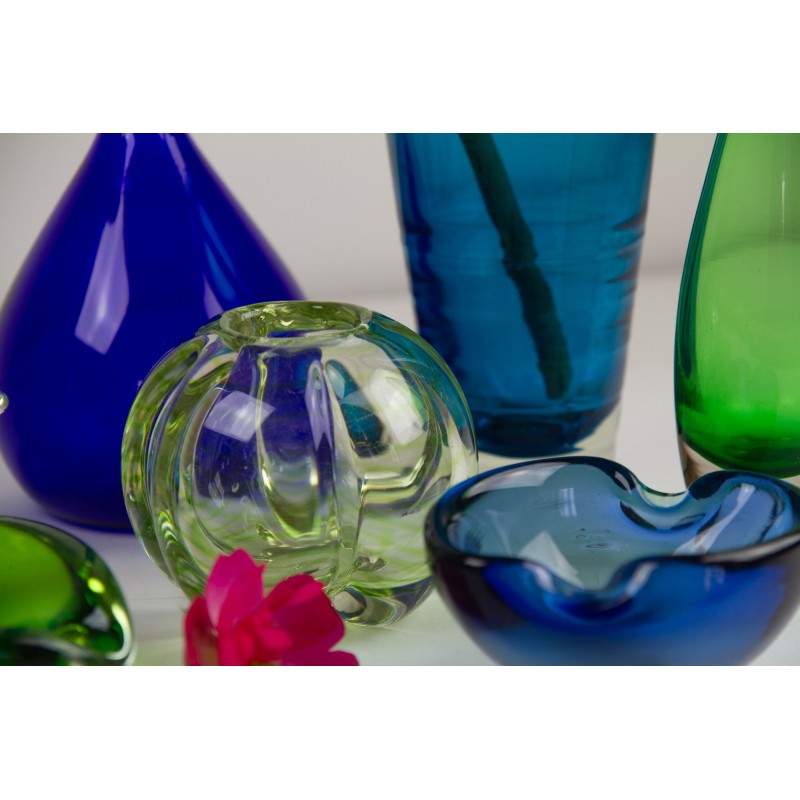 Lot of 8 vintage glass vases, Denmark 1960s