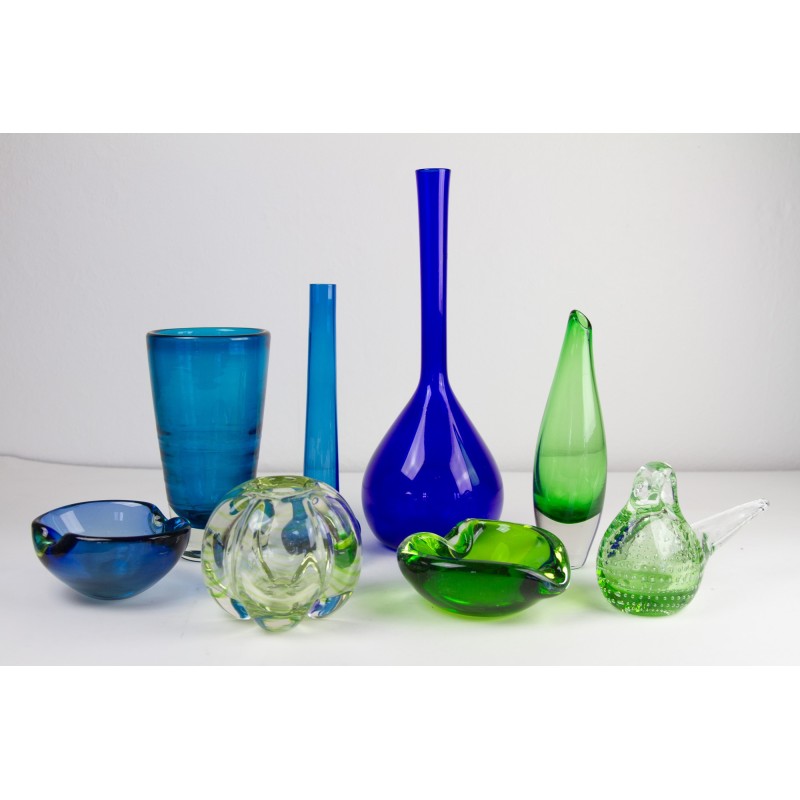 Lot of 8 vintage glass vases, Denmark 1960s