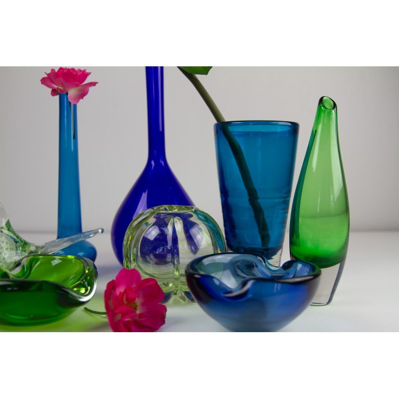 Lot of 8 vintage glass vases, Denmark 1960s