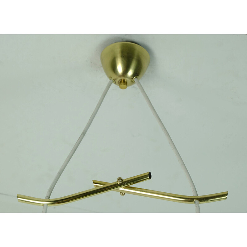 Vintage glass and brass pendant lamp, 1950s
