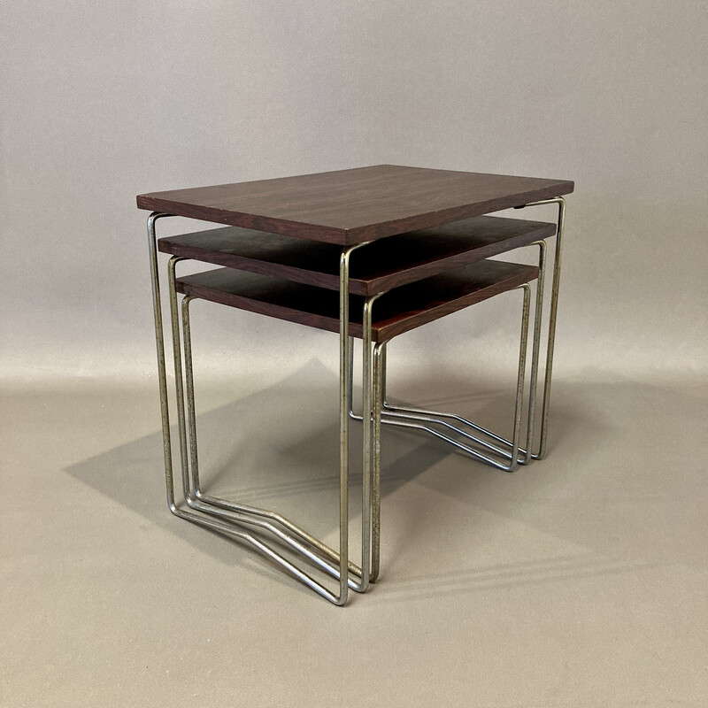 Vintage metal and rosewood nesting tables, 1950s