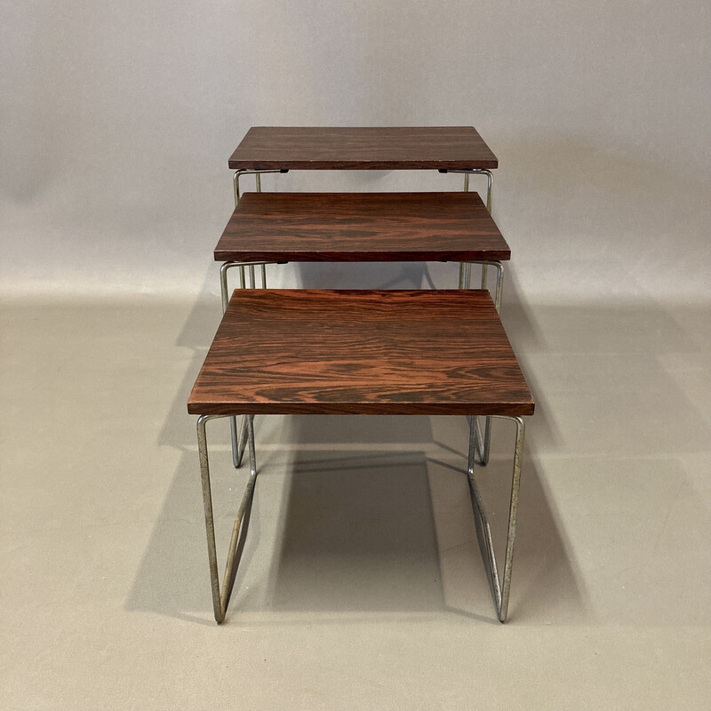 Vintage metal and rosewood nesting tables, 1950s