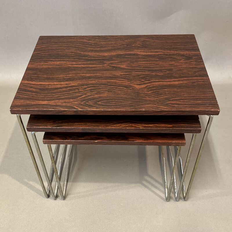 Vintage metal and rosewood nesting tables, 1950s
