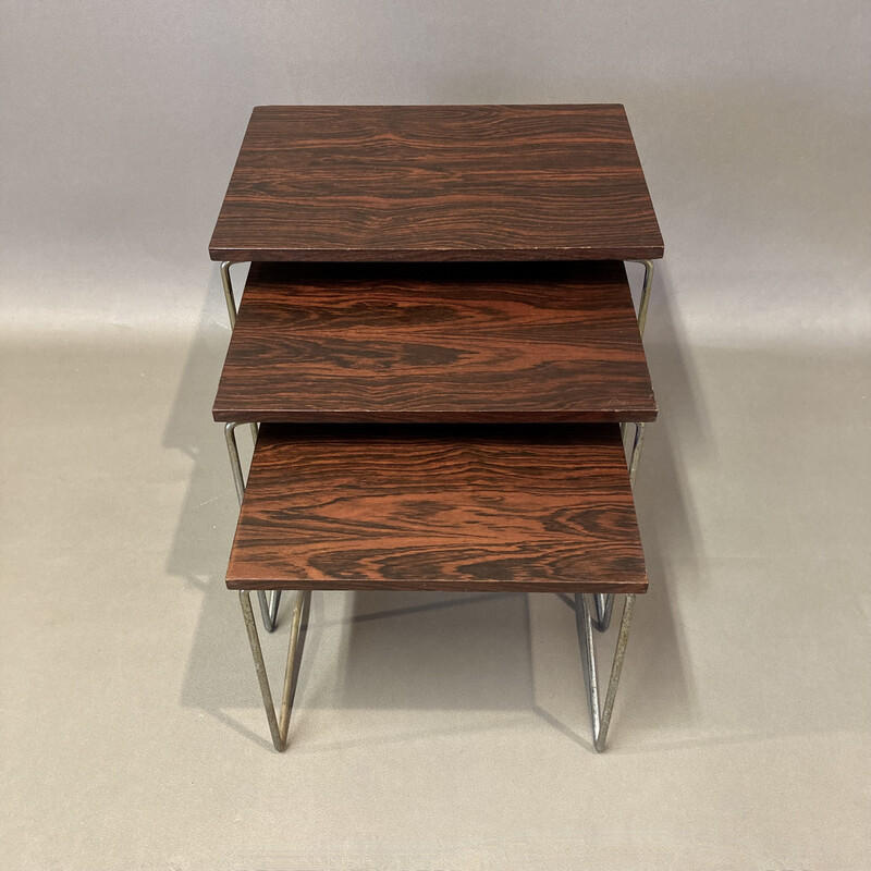 Vintage metal and rosewood nesting tables, 1950s