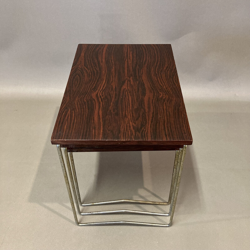 Vintage metal and rosewood nesting tables, 1950s