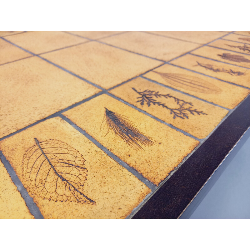 Vintage coffee table in dark wood and Vallauris ceramic by Roger Capron, 1960-1970