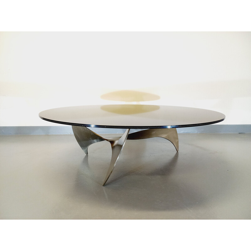 Vintage Propeller coffee table in steel and smoked glass by Knut Hesterberg for Ronald Schmitt, 1960