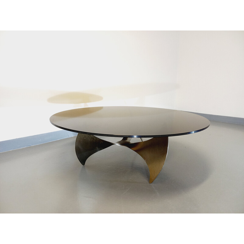 Vintage Propeller coffee table in steel and smoked glass by Knut Hesterberg for Ronald Schmitt, 1960