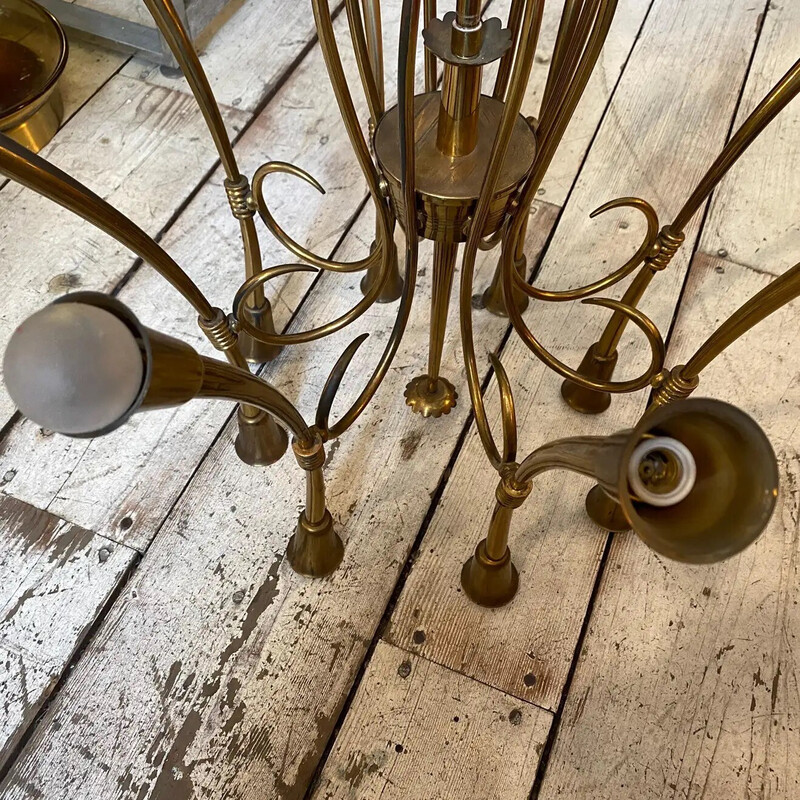 Mid-century 16 lights brass chandelier by Oscar Torlasco, 1960s