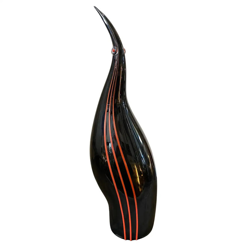 Vintage red and black Murano glass penguin by Seguso, 1970s