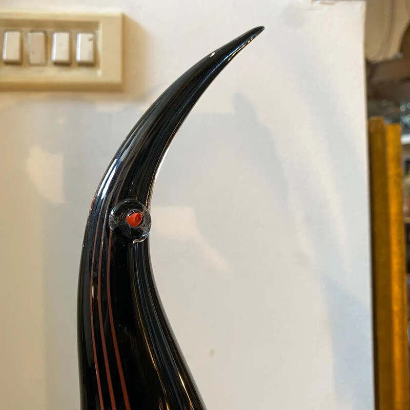 Pingüino vintage de cristal de Murano rojo y negro de Seguso, años 70