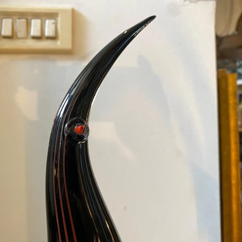 Vintage red and black Murano glass penguin by Seguso, 1970s