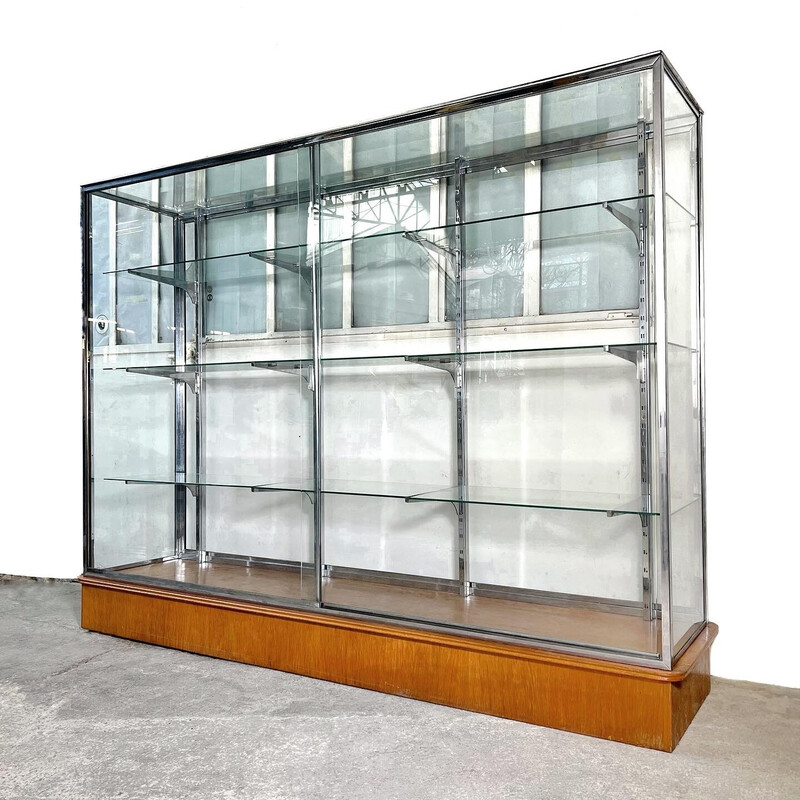 Vetrina vintage in vetro e cromo, 1980