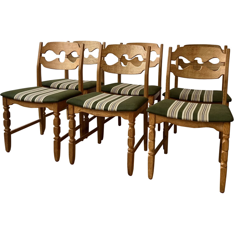 Set van 6 vintage "Razor" eikenhouten Deense eetkamerstoelen van Henning Kjaernulf, jaren 1960