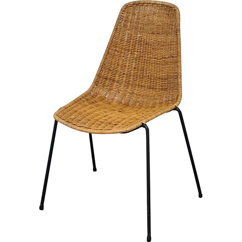 Vintage rieten stapelstoelen, jaren 1950