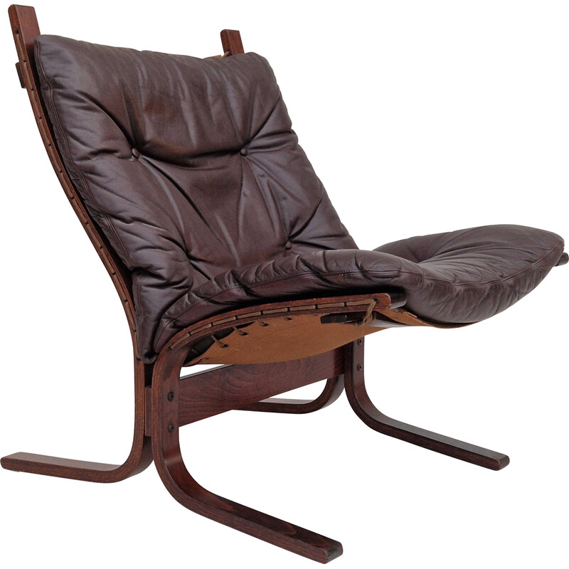 Vintage Norwegian "Siesta" leather and bentwood armchair by Ingmar Relling, 1960s