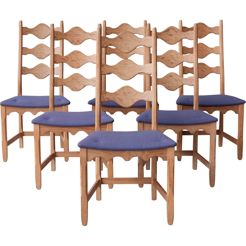 Set di 6 sedie da pranzo danesi vintage in legno di quercia di Henning Kjaernulf, anni '60