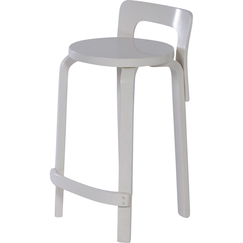 Vintage white stool model k65 by Alvar Aalto for Artek, 1970s