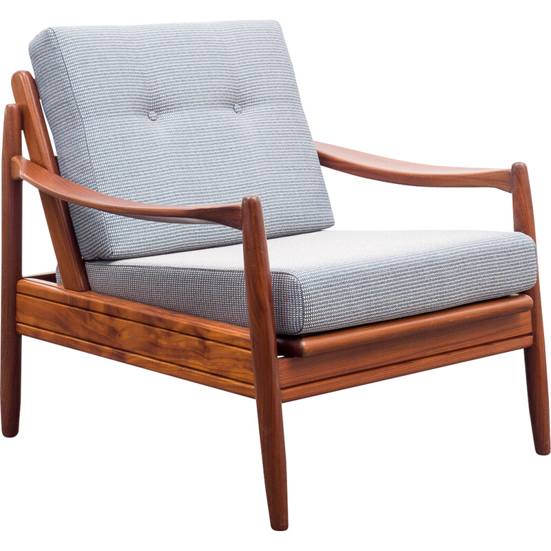 Mid-eeuwse teakhouten fauteuil met bekleding, 1960