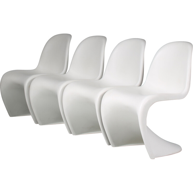 Set di 4 sedie vintage in plastica bianca di Verner Panton per Vitra, Germania anni '90