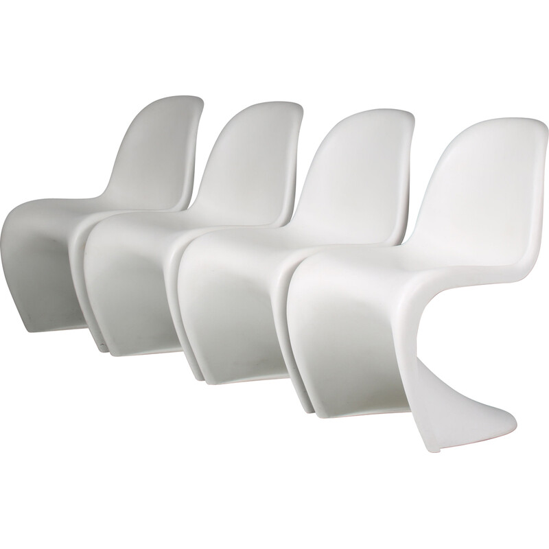 Set van 4 vintage witte plastic stoelen van Verner Panton voor Vitra, Duitsland 1990