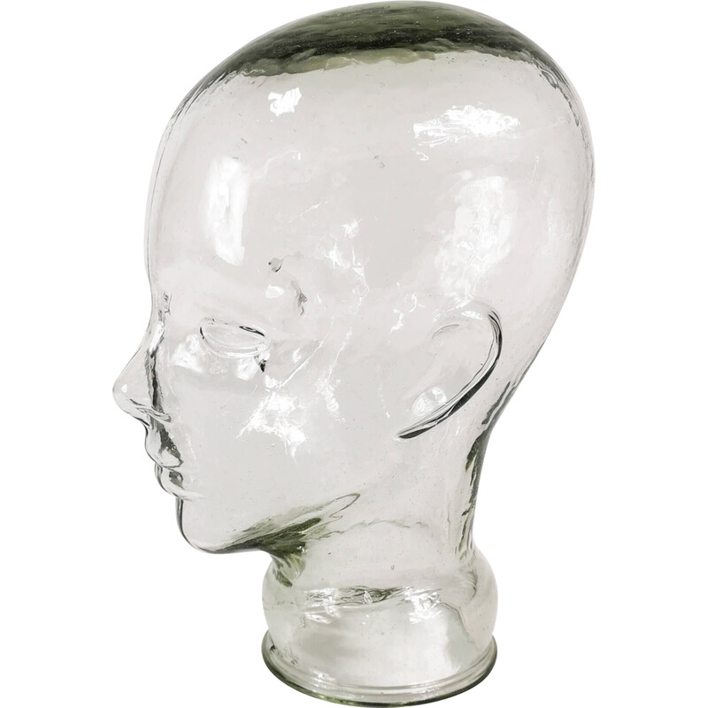 Escultura cabeza de cristal vintage, Alemania años 70