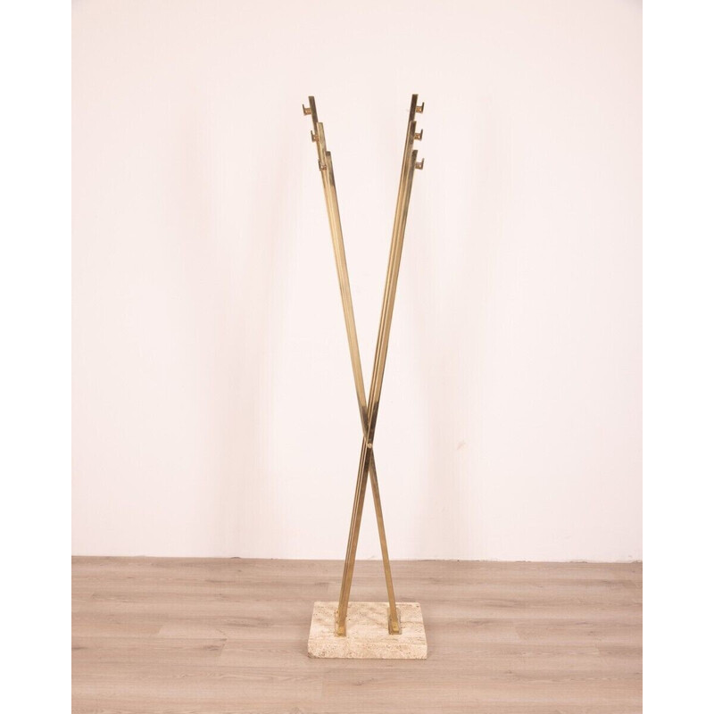 Vintage coat rack in marble and brass by Romeo Rega, 1960s