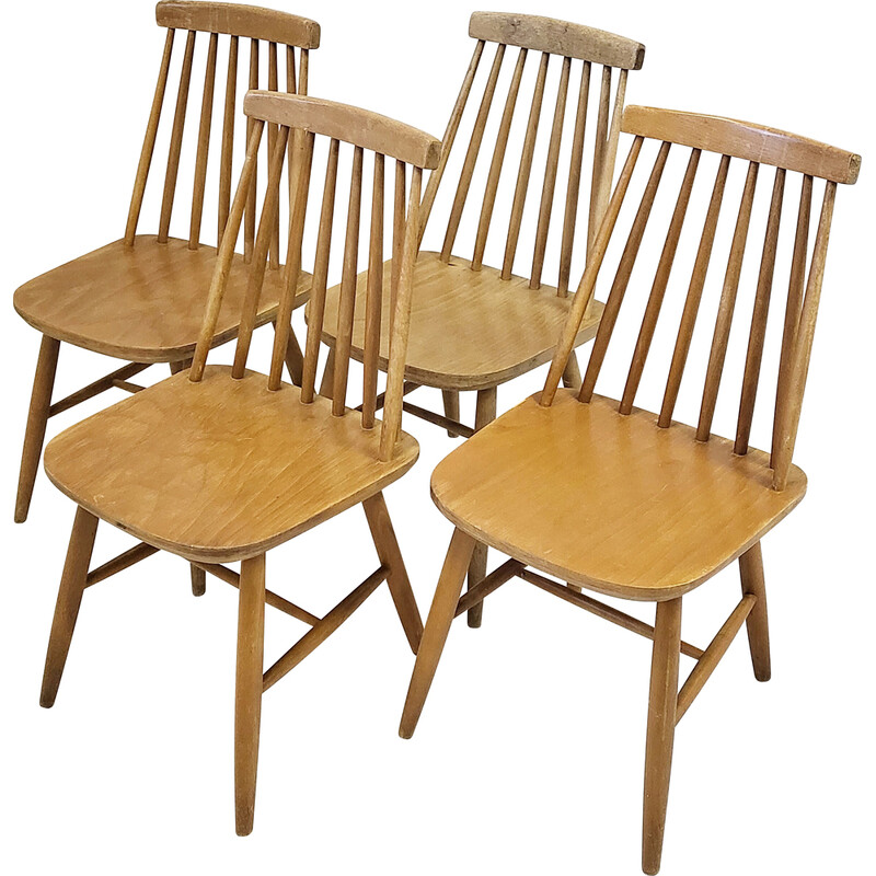 Set aus 4 skandinavischen Vintage-Stühlen aus Buche, 1960