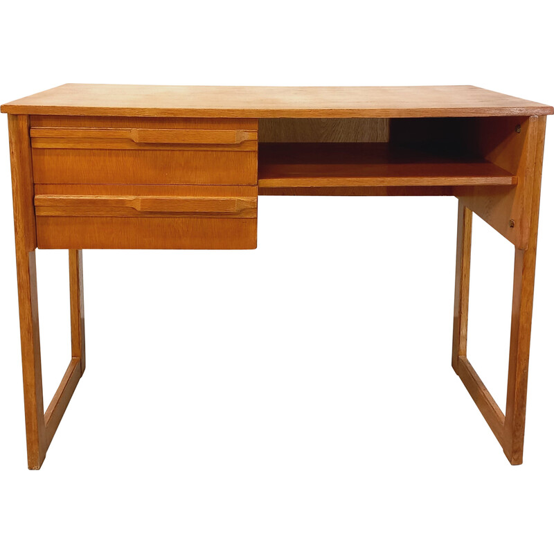 Vintage eikenhouten bureau met sledepoten, 1960