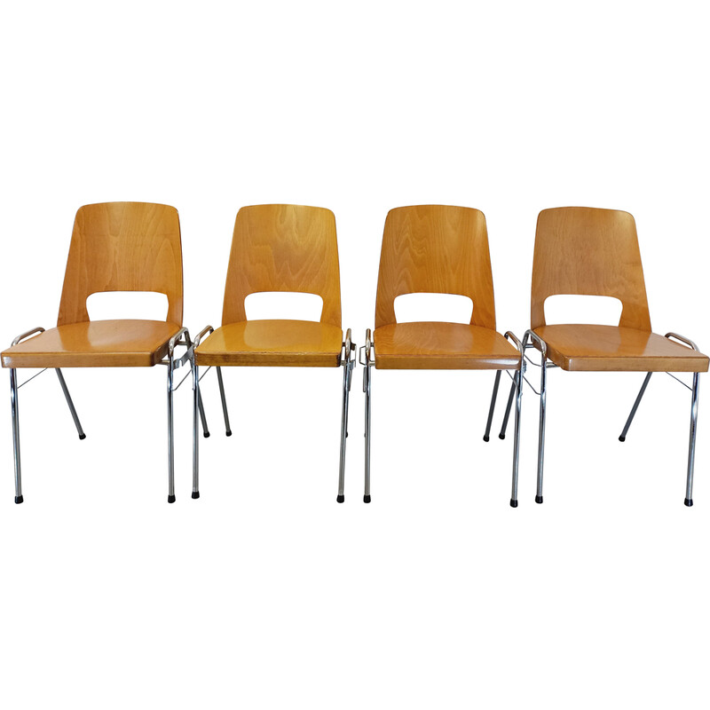 Set of 4 vintage stacking chairs model Manhattan by Baumann, 1970