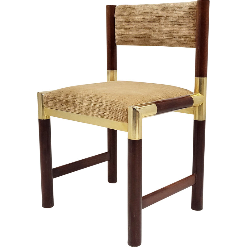 Silla vintage de latón dorado y caoba, 1970