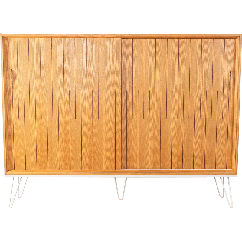 Vintage ashwood highboard with two sliding doors, Germany 1950s