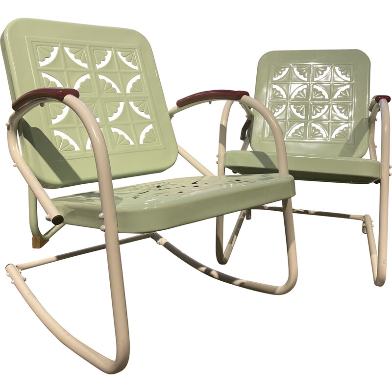 Pair of vintage garden armchairs in green, Usa