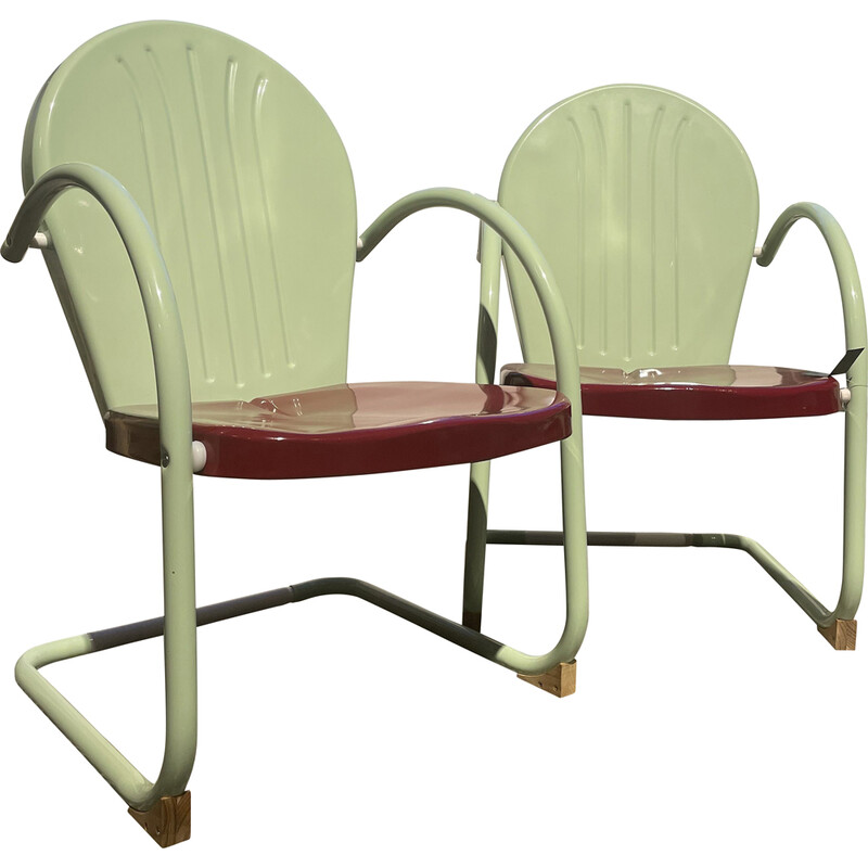 Pair of vintage garden armchairs in green, Usa