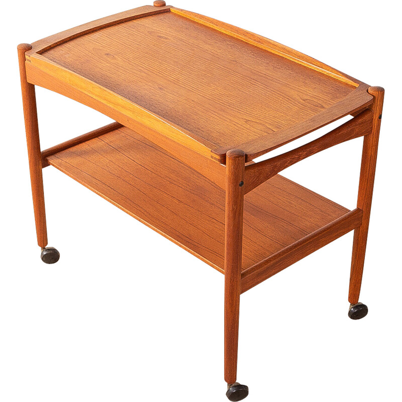 Carrello di servizio vintage in teak per Poul Hundevad, Danimarca 1960