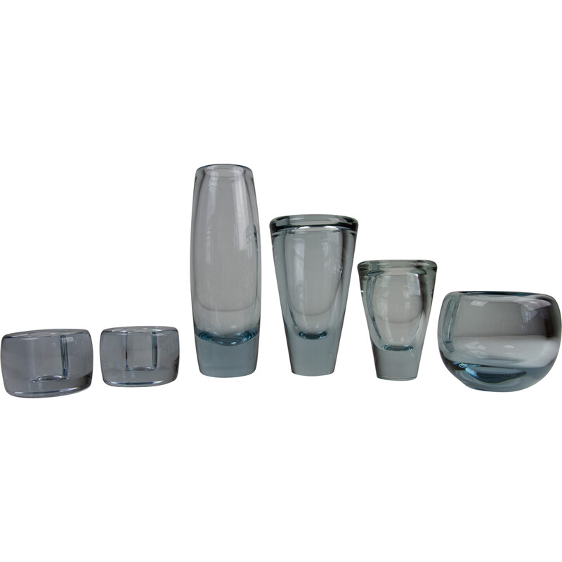 Conjunto de 6 vasos de vidro azul vintage da Per Lütken para Holmegaard Glassworks, Dinamarca Anos 60