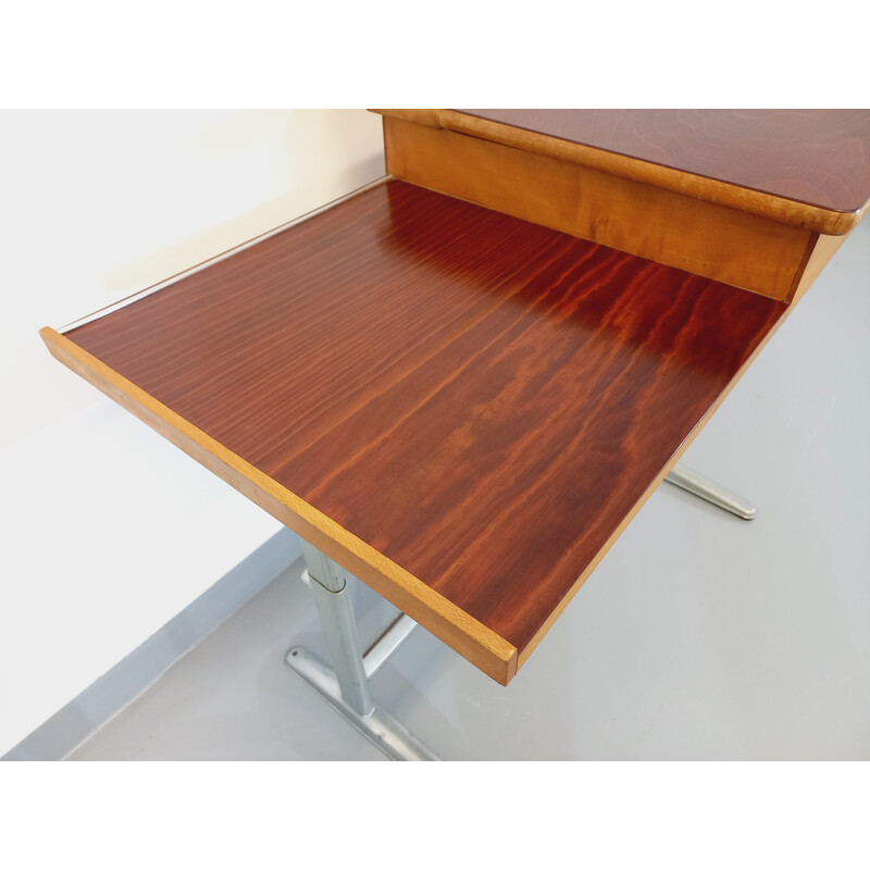 Vintage verstellbarer Schreibtisch aus Holz und Stahl, 1970