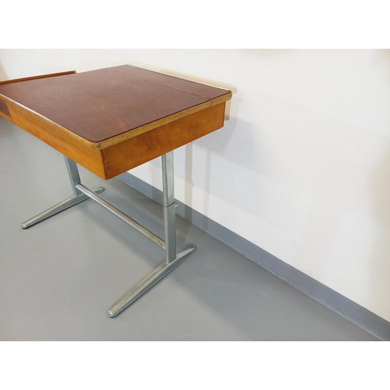 Vintage verstellbarer Schreibtisch aus Holz und Stahl, 1970